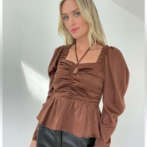 Six / Fifty Clothing the ruby blouse [brown] square neck, ruched‎ top size M New